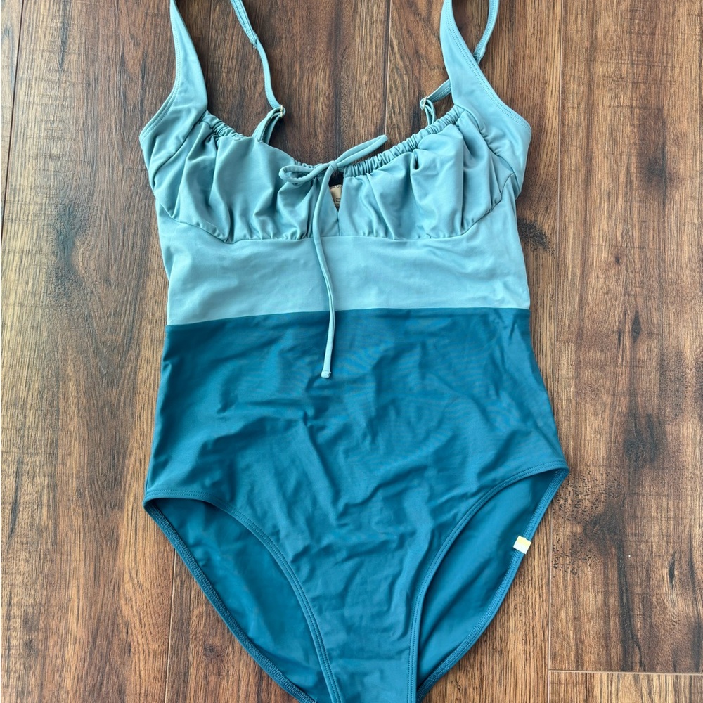 Summersalt Blue and Gray One-Piece Swimsuit with Spaghetti Straps